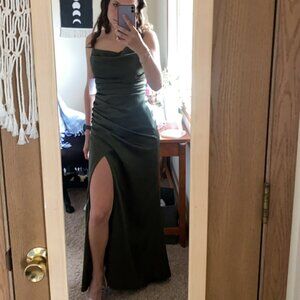 Birdy Grey Lydia Shiny Satin Dress- Olive Size XS